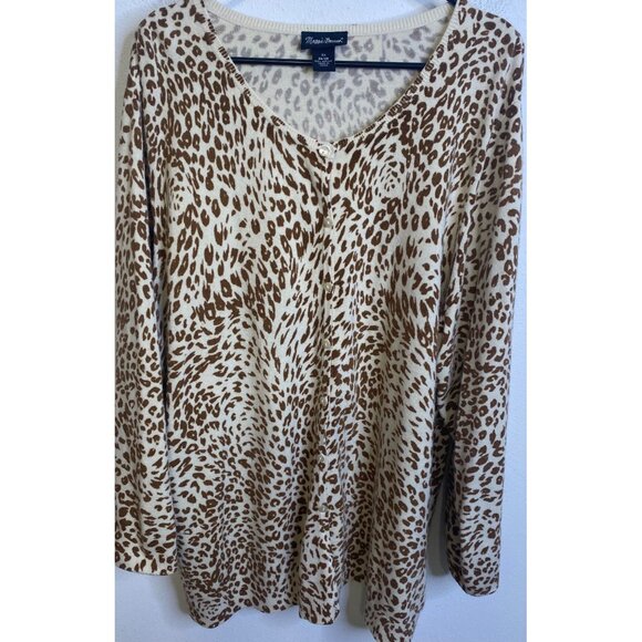 MAGGIE BARNES Animal Leopard Cardigan Sweater Button Long Sleeve Plus 3X 26/28 - Picture 1 of 4